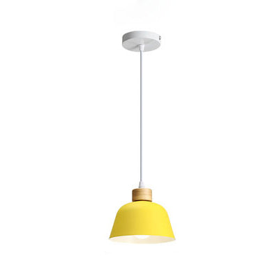 Modern Minimalist Round Aluminum Wood 1-Light Pendant Light For Dining Room