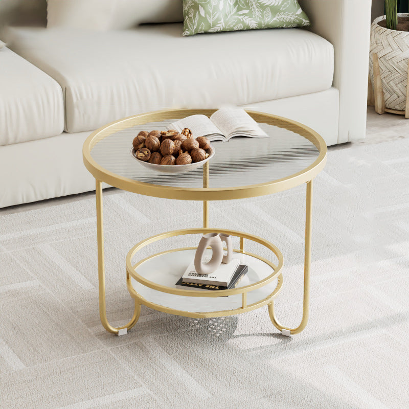 Table basse ronde en verre strié à la simplicité moderne, à deux niveaux, pour le salon 