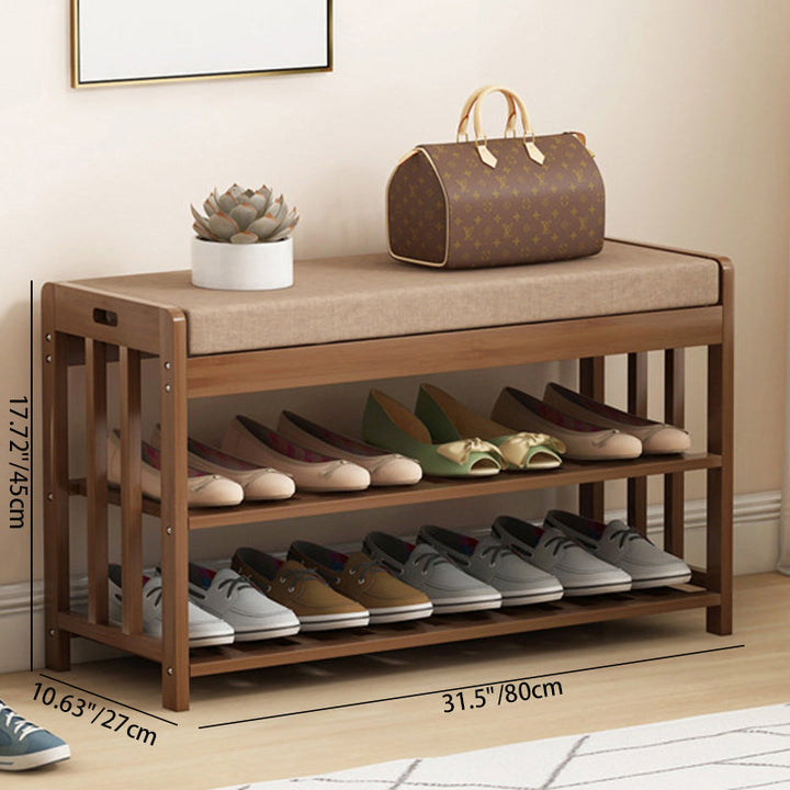 Rangement à chaussures moderne minimaliste en tissu rectangulaire en bambou et rotin à 2 étagères pour entrées 