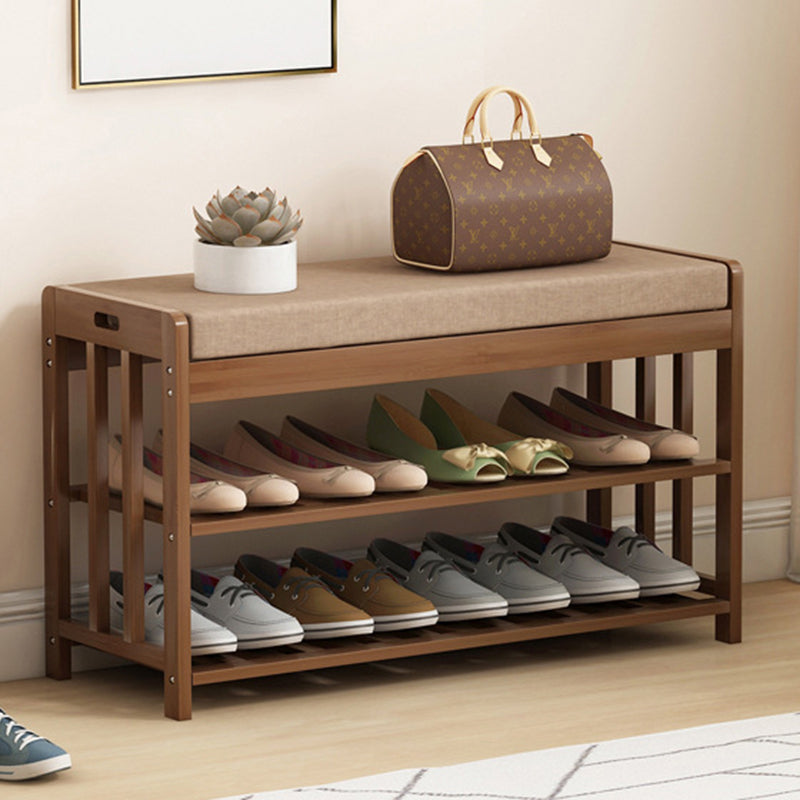 Rangement à chaussures moderne minimaliste en tissu rectangulaire en bambou et rotin à 2 étagères pour entrées 