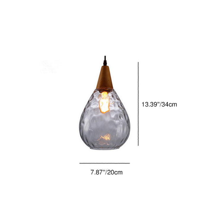 Moderne minimalistische runde Pendelleuchte mit 1 Flamme aus Holzglas mit Wasserwellenstruktur für das Schlafzimmer 