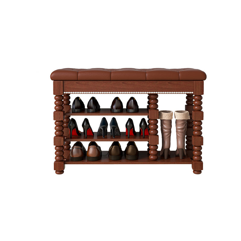 Contemporary Scandinavian Rectangular PU Leather Rubberwood Plywood Shoe Storage 3-Shelf For Entryways