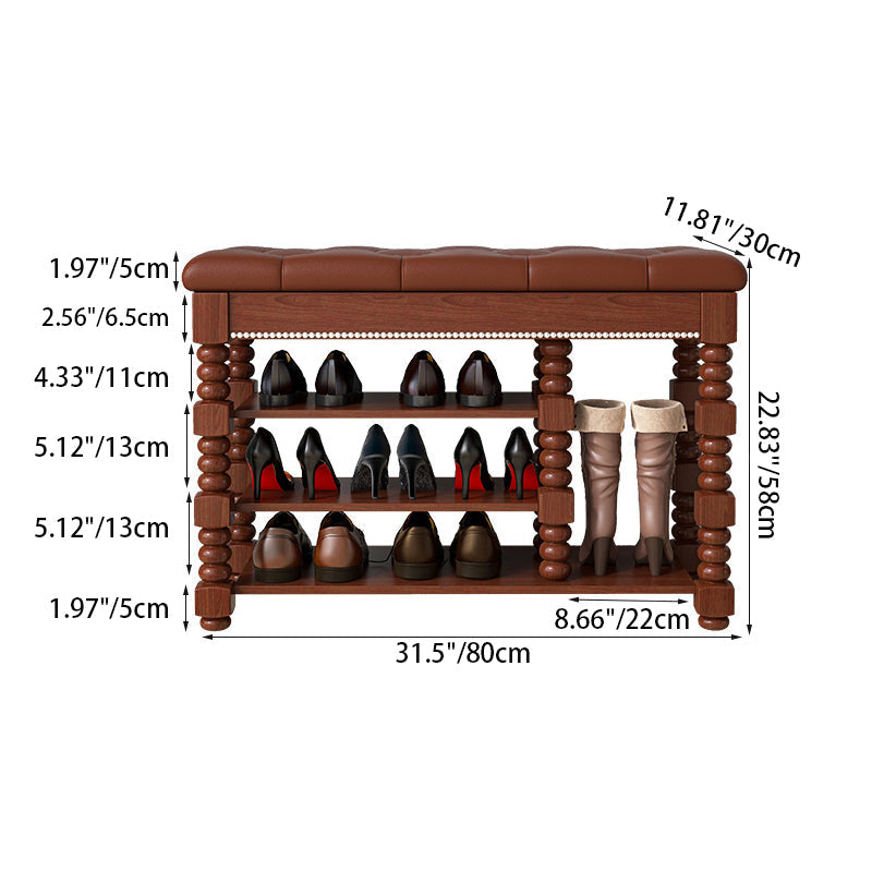 Contemporary Scandinavian Rectangular PU Leather Rubberwood Plywood Shoe Storage 3-Shelf For Entryways