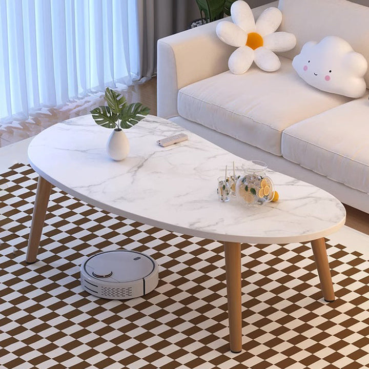 Modern Minimalist Mango Shape Oval MDF Pine Wood Coffee Table For Living Room
