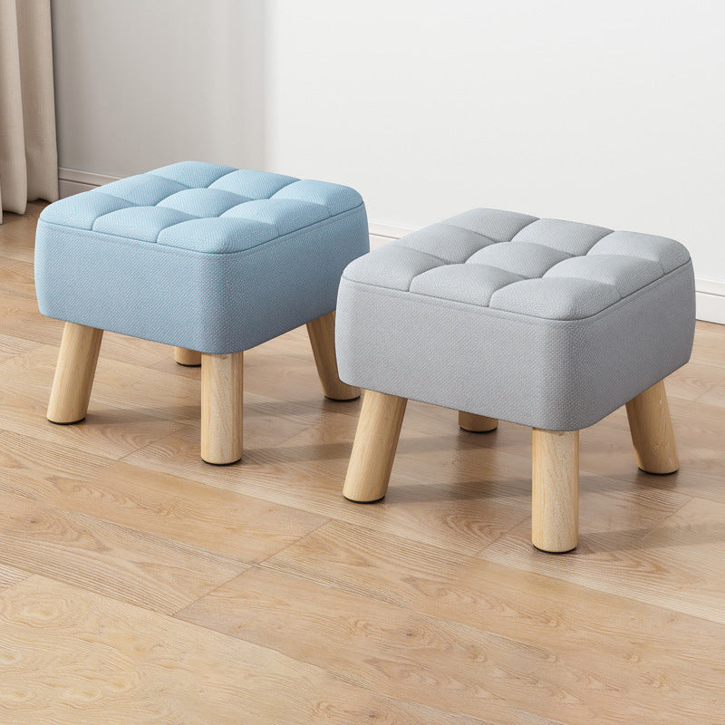 Moderner minimalistischer quadratischer Hocker aus Baumwoll-Leinen und Massivholz für das Wohnzimmer 