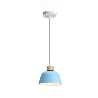 Moderne minimalistische runde Aluminium-Holz-Pendelleuchte mit 1 Licht für Esszimmer