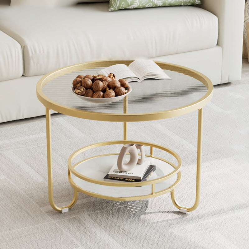 Table basse ronde en verre strié à la simplicité moderne, à deux niveaux, pour le salon 
