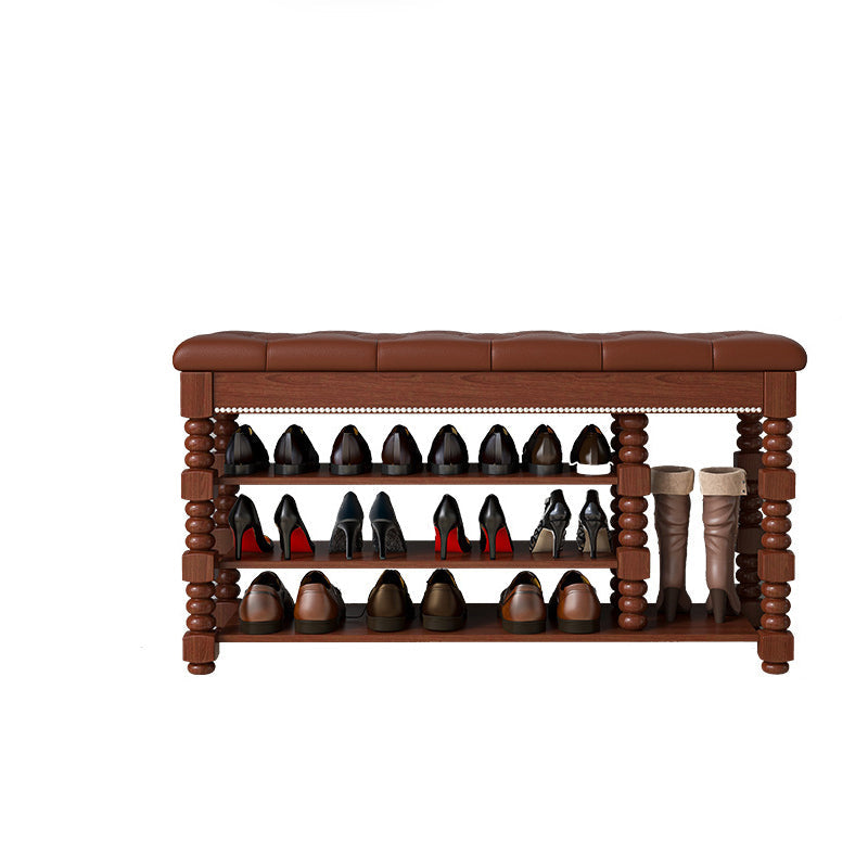 Contemporary Scandinavian Rectangular PU Leather Rubberwood Plywood Shoe Storage 3-Shelf For Entryways