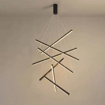 Nordic Light Luxury Iron Aluminum Geometric Line Combination LED Chandelier