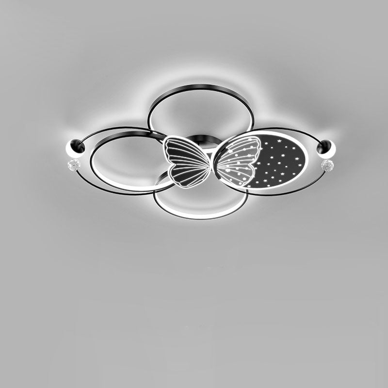 Luz de techo LED empotrada de hierro acrílico creativa contemporánea con mariposa para dormitorio 