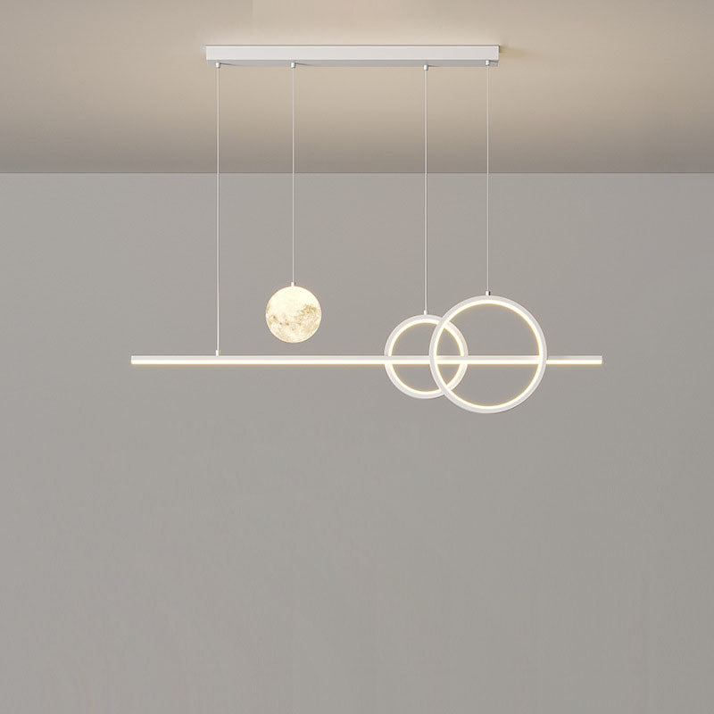 Moderne minimalistische Streifen Kegel Kreis Eisen Acryl LED Kronleuchter Insel Licht für Esszimmer 