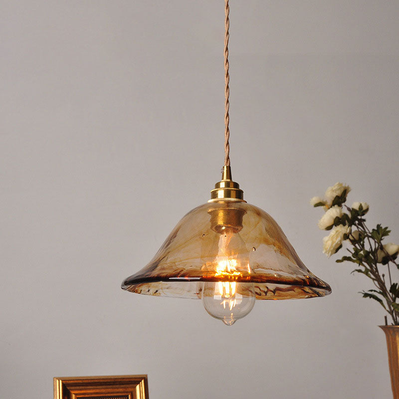 Zeitgenössische Retro Messing geometrische quadratische Bernstein Glas Schatten 1-Licht Pendelleuchte für Wohnzimmer