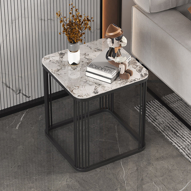 Table basse carrée moderne minimaliste en métal avec plateau en pierre pour salon 