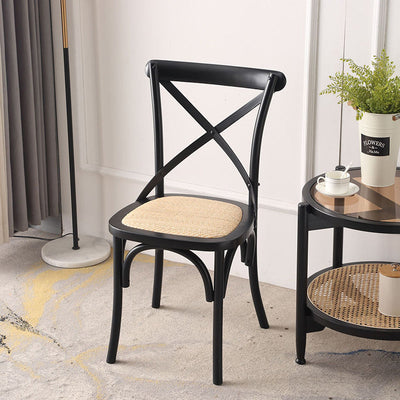 Dossier de chaise de salle à manger en rotin tissé rustique traditionnel en bois éponge rond rectangulaire 