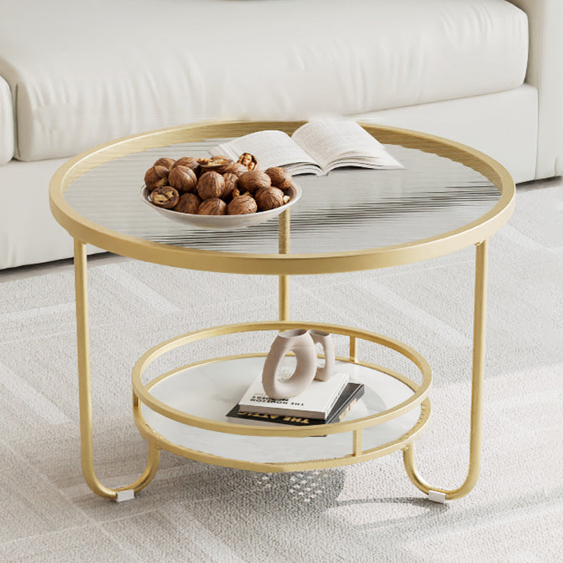 Table basse ronde en verre strié à la simplicité moderne, à deux niveaux, pour le salon 