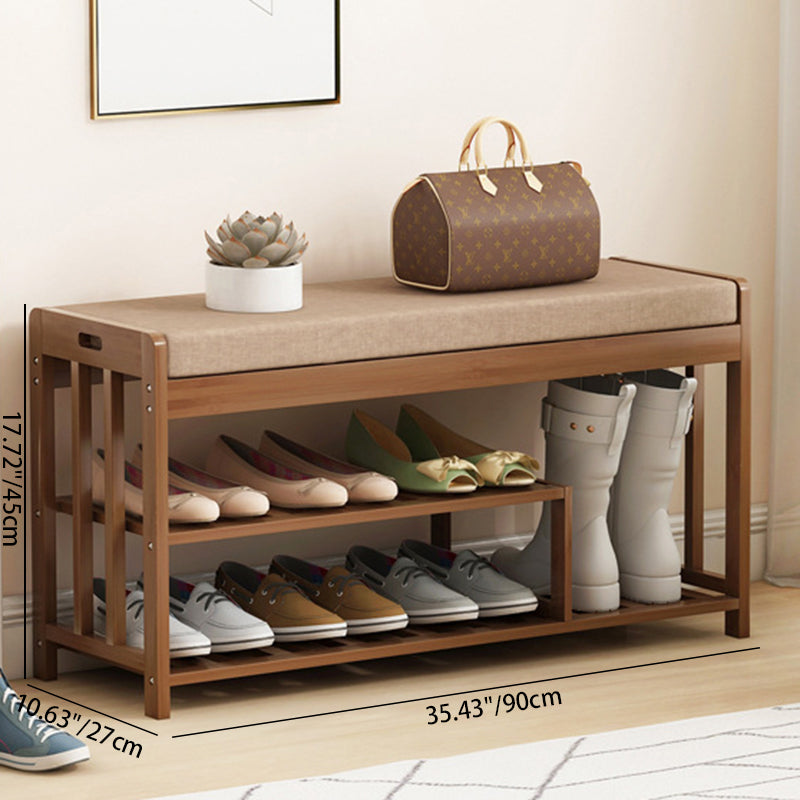 Rangement à chaussures moderne minimaliste en tissu rectangulaire en bambou et rotin à 2 étagères pour entrées 