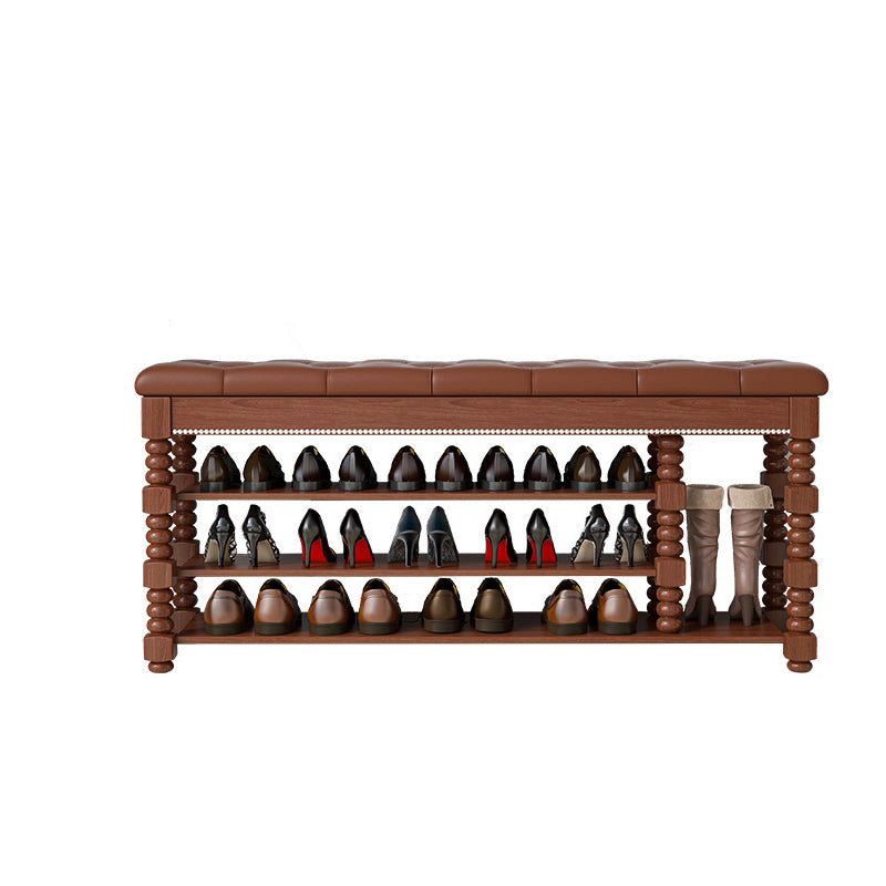 Contemporary Scandinavian Rectangular PU Leather Rubberwood Plywood Shoe Storage 3-Shelf For Entryways