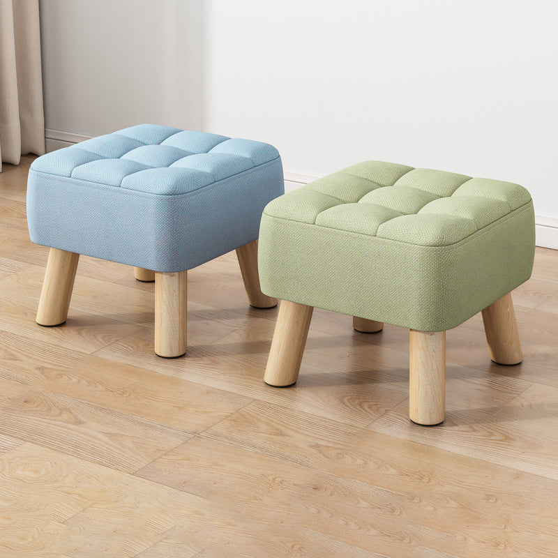 Moderner minimalistischer quadratischer Hocker aus Baumwoll-Leinen und Massivholz für das Wohnzimmer 