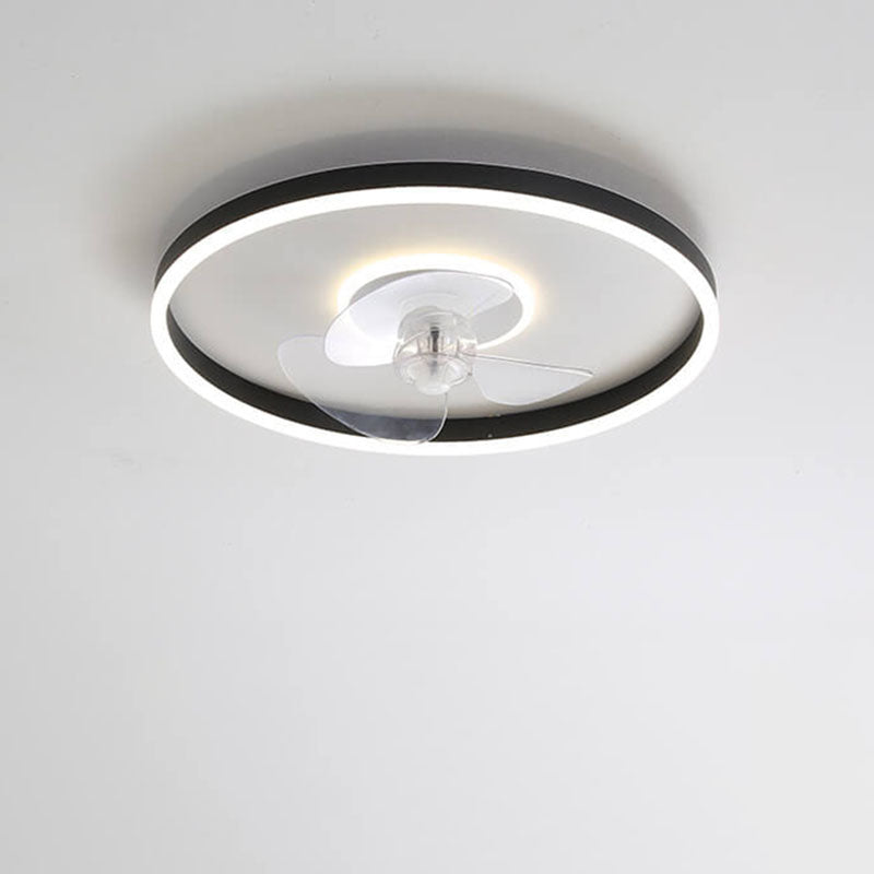 Contemporary Nordic Round Iron Silicone Aluminum Invisible LED Flush Mount Ceiling Fan Light For Living Room &amp; Bedroom