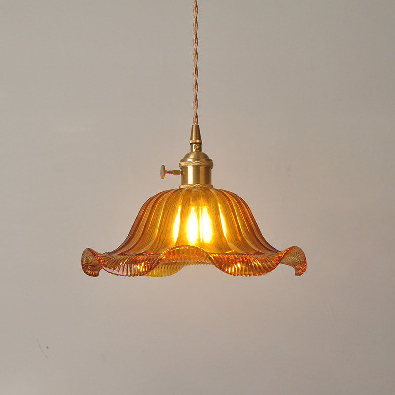 Modern Art Deco Sunflower Lotus Leaf Glass Shade Brass 1-Light Pendant Light For Living Room
