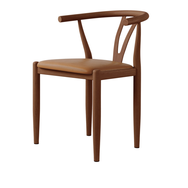 Chaise de salle à manger avec dossier incurvé carré en cuir de simplicité moderne, acier au carbone et éponge 