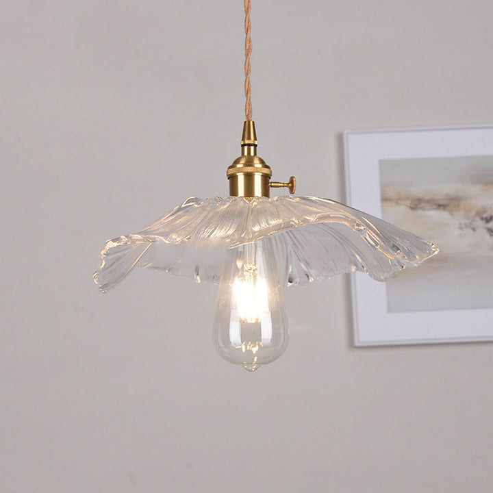 Moderne Art Deco Sonnenblume Lotusblatt Glasschirm Messing 1-flammige Pendelleuchte für Wohnzimmer 
