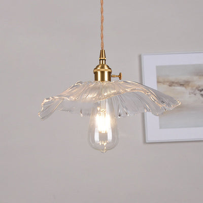 Modern Art Deco Sunflower Lotus Leaf Glass Shade Brass 1-Light Pendant Light For Living Room
