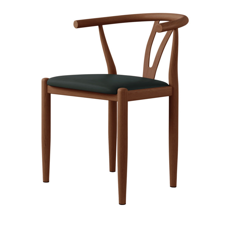 Chaise de salle à manger avec dossier incurvé carré en cuir de simplicité moderne, acier au carbone et éponge 