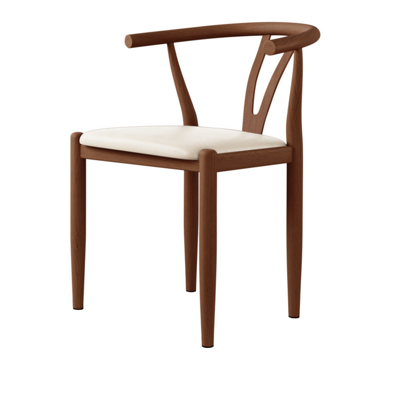 Chaise de salle à manger avec dossier incurvé carré en cuir de simplicité moderne, acier au carbone et éponge 