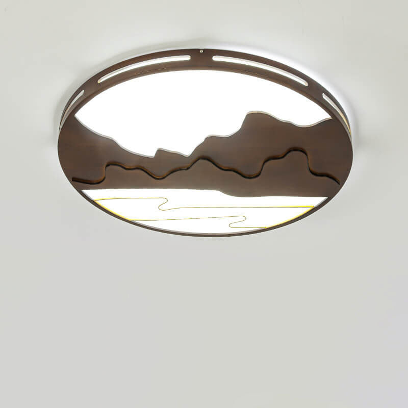 Plafonnier LED rond en bois moderne chinois avec design de montagne 