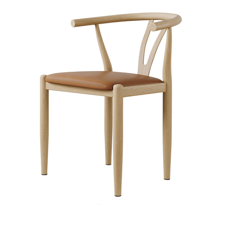 Chaise de salle à manger avec dossier incurvé carré en cuir de simplicité moderne, acier au carbone et éponge 