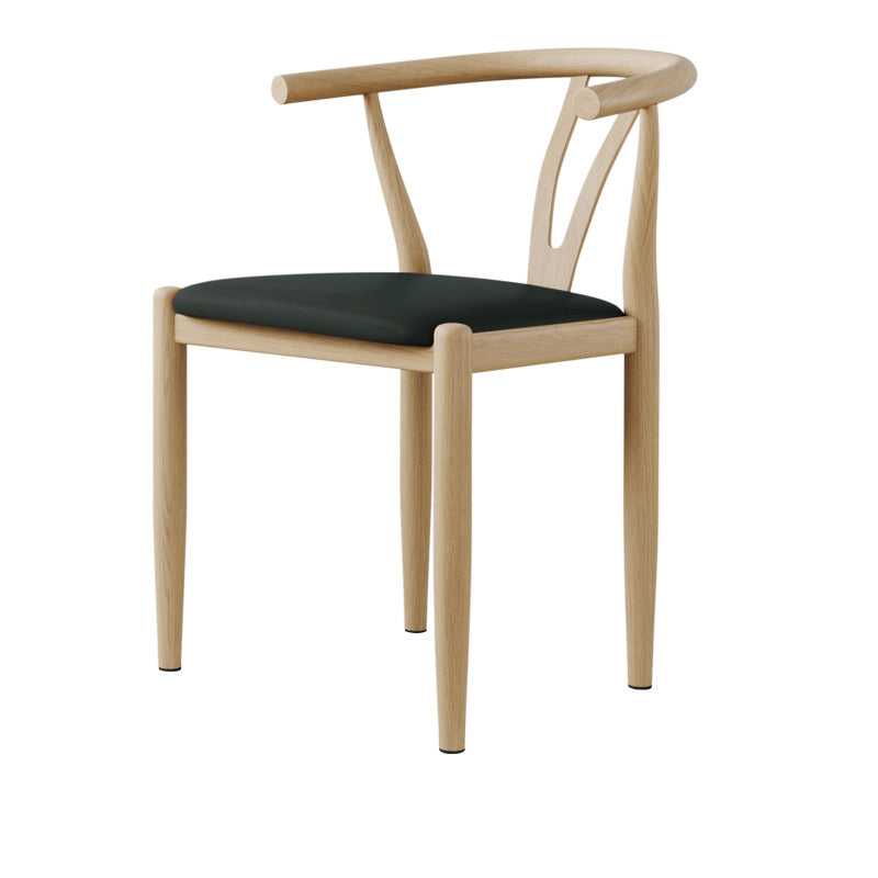 Chaise de salle à manger avec dossier incurvé carré en cuir de simplicité moderne, acier au carbone et éponge 