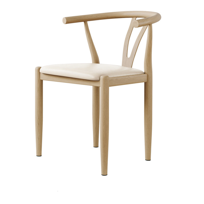 Chaise de salle à manger avec dossier incurvé carré en cuir de simplicité moderne, acier au carbone et éponge 