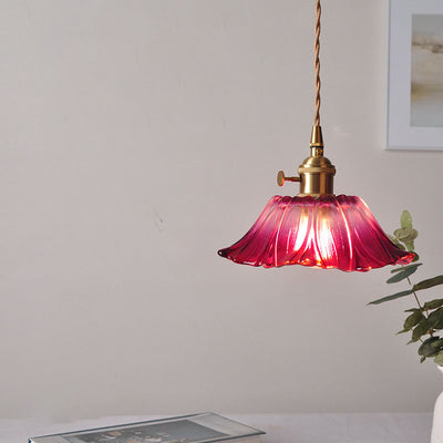 Modern Art Deco Sunflower Lotus Leaf Glass Shade Brass 1-Light Pendant Light For Living Room