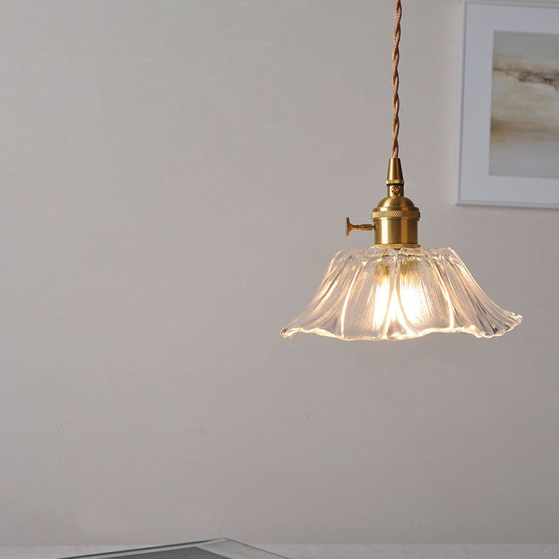 Moderne Art Deco Sonnenblume Lotusblatt Glasschirm Messing 1-flammige Pendelleuchte für Wohnzimmer 