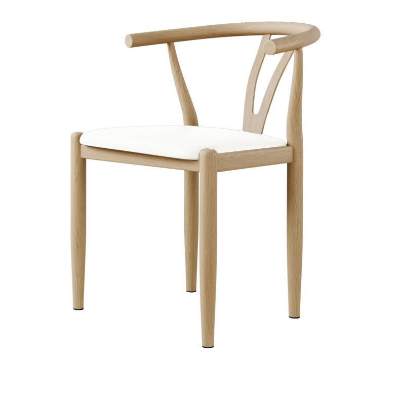 Chaise de salle à manger avec dossier incurvé carré en cuir de simplicité moderne, acier au carbone et éponge 