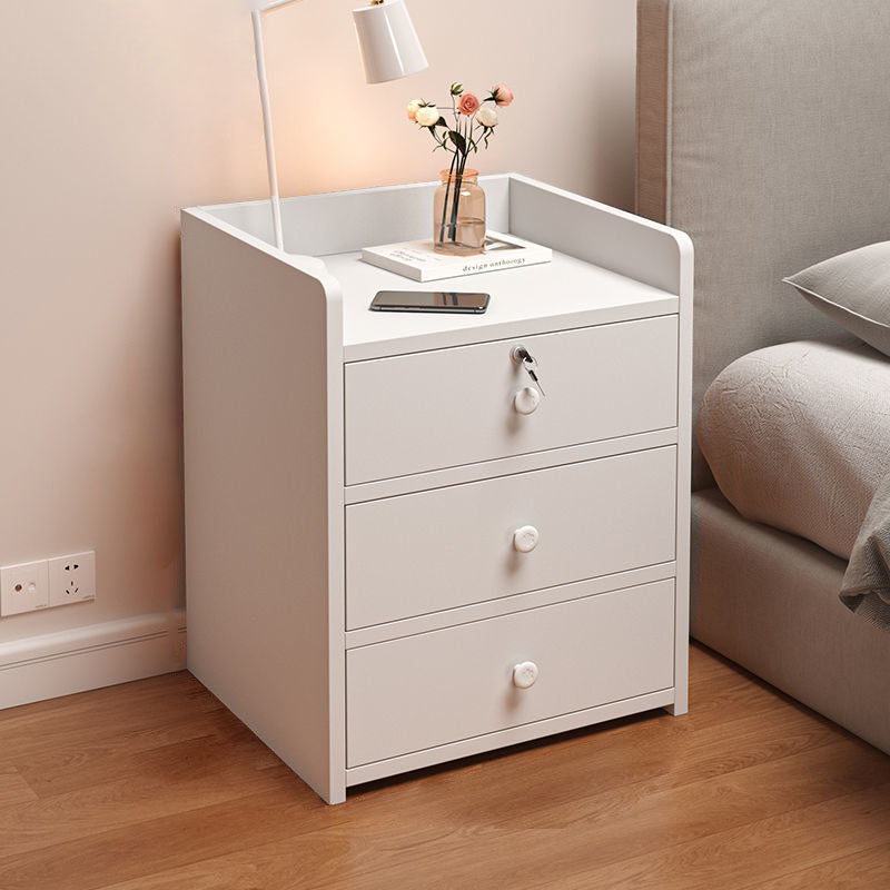 Table de chevet rectangulaire minimaliste moderne en panneau de densité avec 1/2/3 tiroirs pour chambre à coucher 