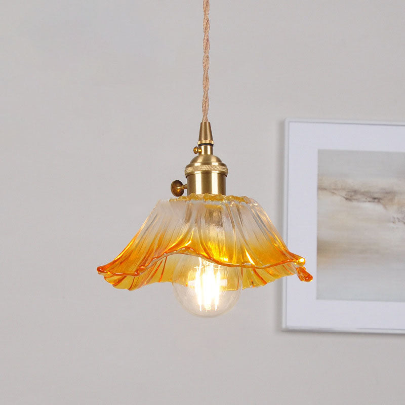 Moderne Art Deco Sonnenblume Lotusblatt Glasschirm Messing 1-flammige Pendelleuchte für Wohnzimmer 
