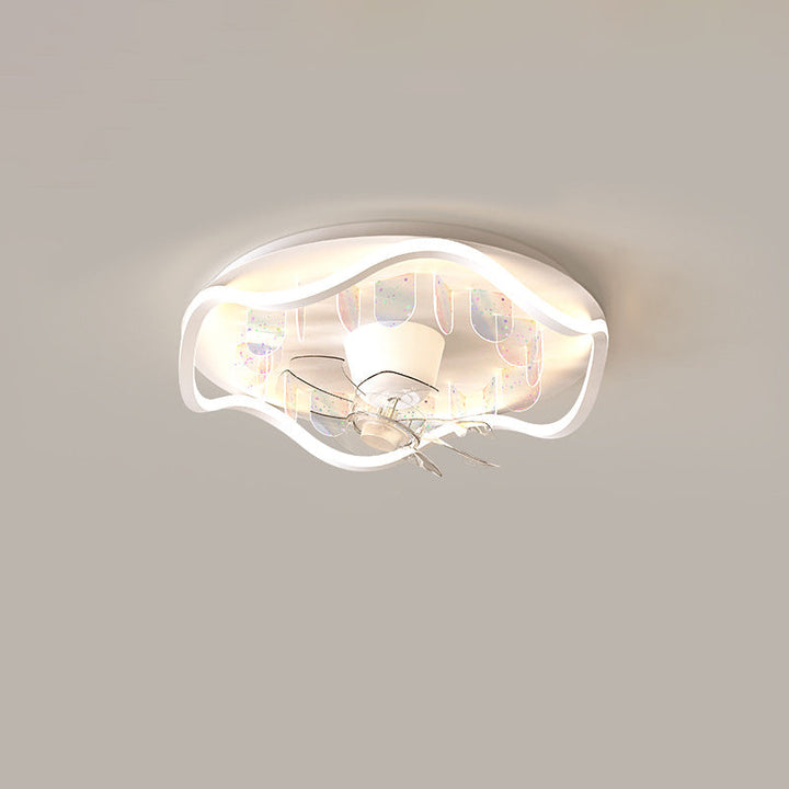 Contemporary Creative Iron Acrylic Round Piece LED Flush Mount Ceiling Fan Light For Living Room