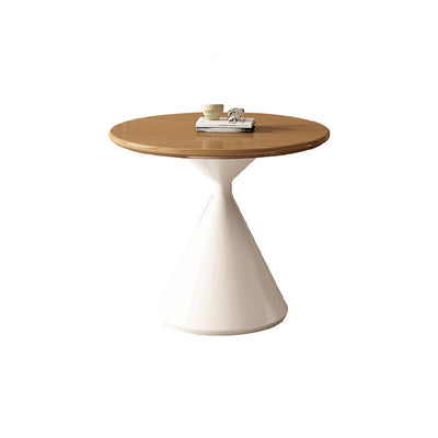 Mesa Auxiliar Moderna Minimalista Redonda de Cono de Madera y Acero de 1 Nivel para Sala de Estar 
