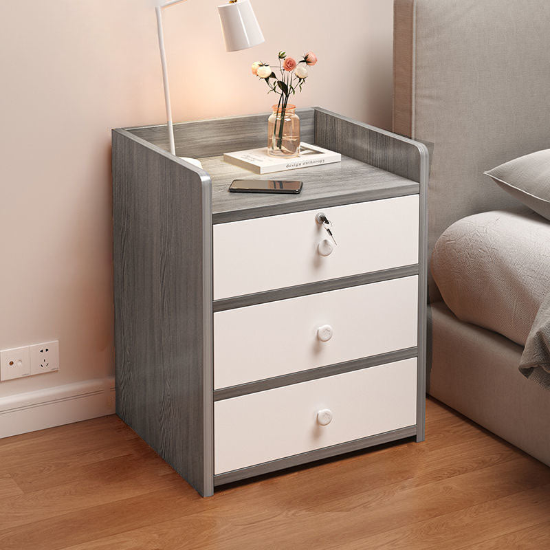 Table de chevet rectangulaire minimaliste moderne en panneau de densité avec 1/2/3 tiroirs pour chambre à coucher 