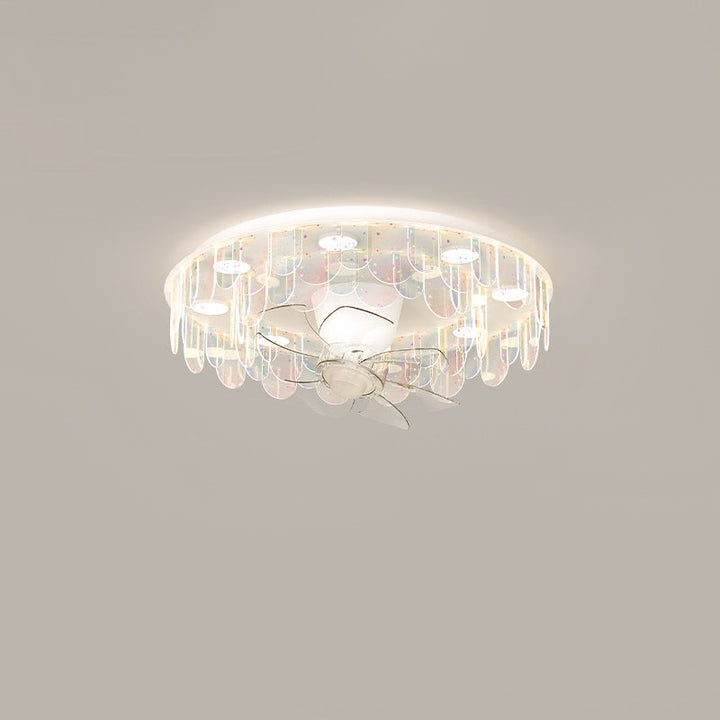 Contemporary Creative Iron Acrylic Round Piece LED Flush Mount Ceiling Fan Light For Living Room
