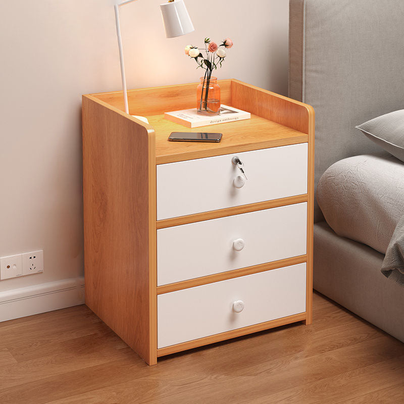 Table de chevet rectangulaire minimaliste moderne en panneau de densité avec 1/2/3 tiroirs pour chambre à coucher 