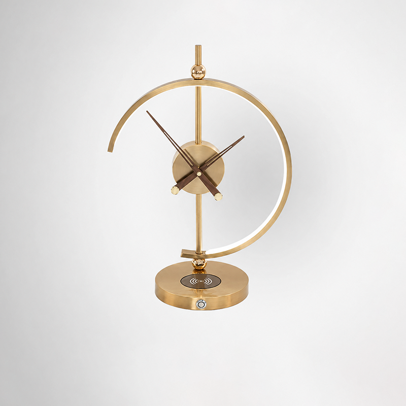 Traditional Vintage Round Clock Aluminum Plastic LED Table Lamp For Living Room