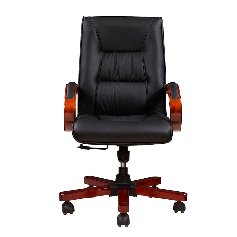 Moderner minimalistischer gebogener PU-Leder-Schwamm-Massivholz-Nylon-Schreibtischstuhl mit Rückenlehne und Armlehne für das Home Office 