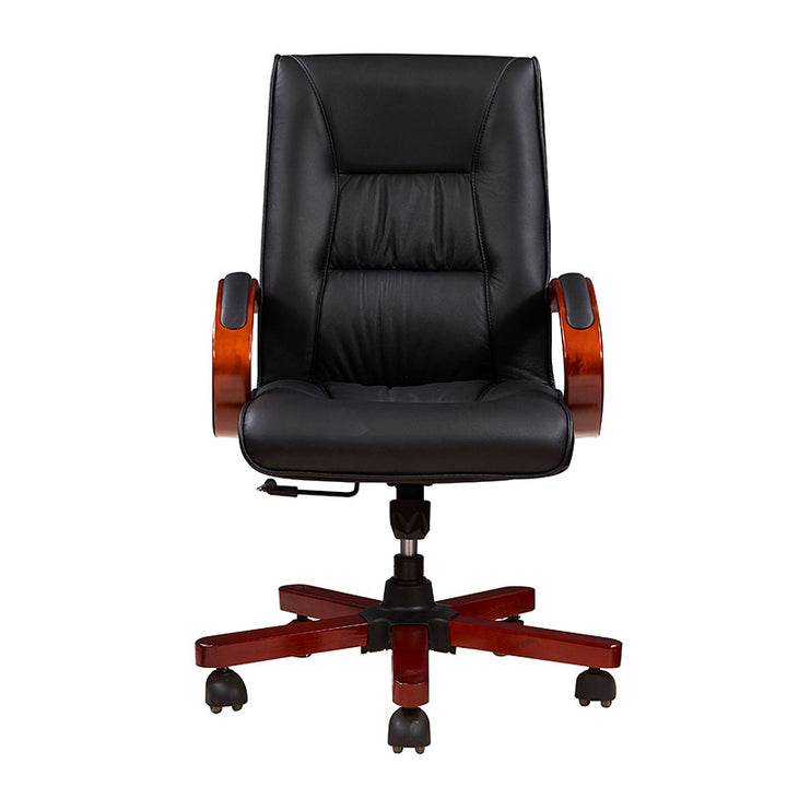 Moderner minimalistischer gebogener PU-Leder-Schwamm-Massivholz-Nylon-Schreibtischstuhl mit Rückenlehne und Armlehne für das Home Office 