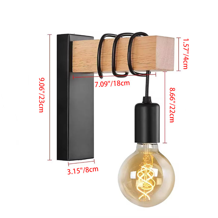 Abat-jour en plastique 1 lumière avec bras en bois et globe applique 