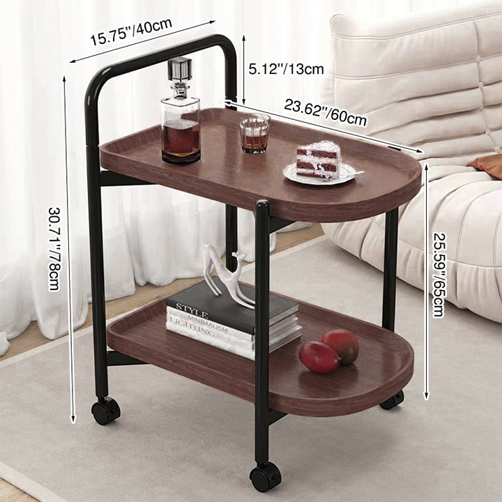 Modern Minimalist MDF Carbon Steel Arched Movable Side Table 2-Tier For Living Room