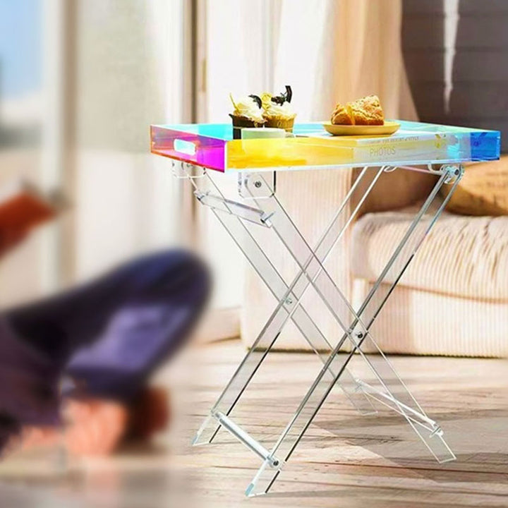 Modern Minimalist Foldable Rainbow Rectangle Acrylic Side Table For Living Room