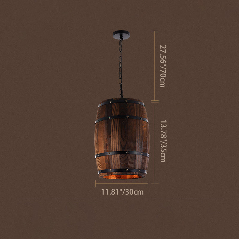 Lámpara colgante individual de 1 luz estilo barril de vino redondo rústico tradicional de hierro y madera para comedor 